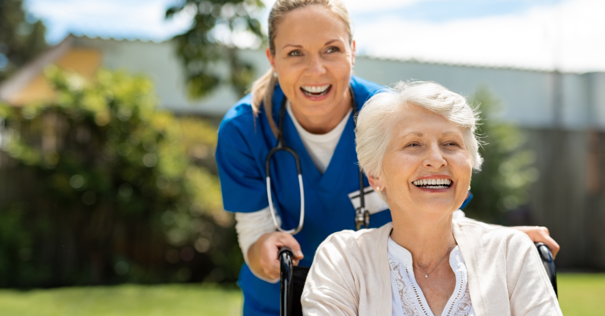 happy woman in wheel chair